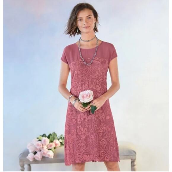 Sundance Lillian Rose Mauve Pink Embossed Floral Dress Small Boho Wedding Summer - Picture 1 of 8